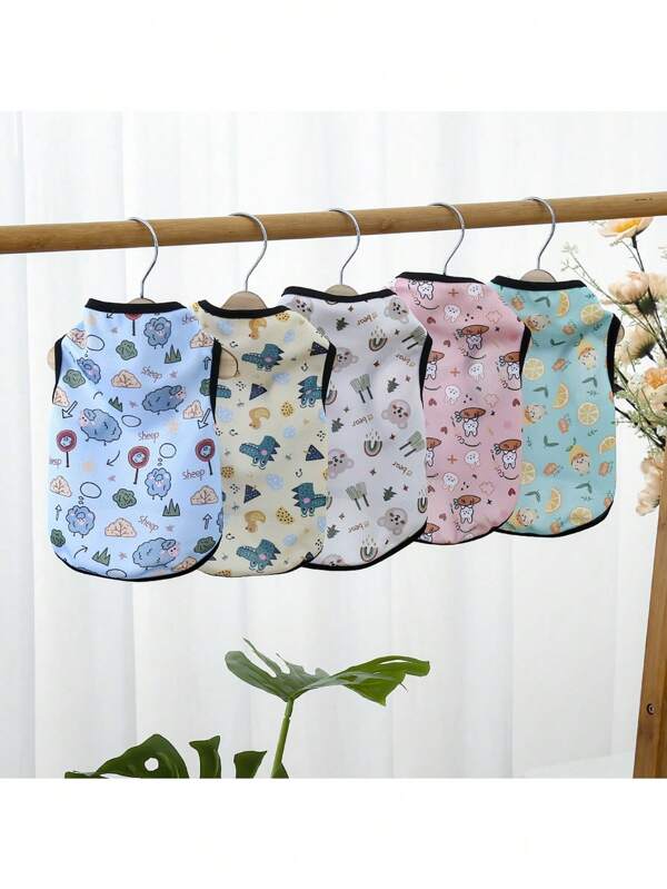 1pc Cartoon Pet Clothes, Lightweight Summer Breathable Vest For Dogs & Cats, Suitable For Chihuahua, Corgi, Chow Chow, Poodle (Multiple Styles)