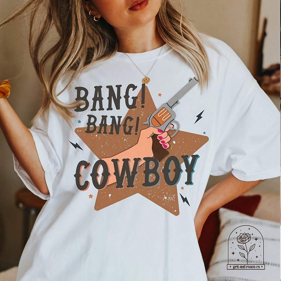 Camisa vaquera de gráfico retro vintage, camiseta de vaquero oversize para canciones de país - Negro - Ver 1