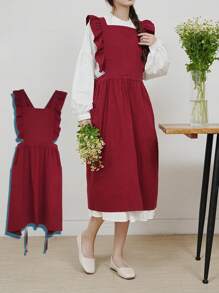 1 Pieza Delantal, Estilo Vintage Talla Grande para Mujer con Volantes, 2 Bolsillos, Ajustable con Cordones Plisados y Encaje, Adecuado para Limpieza del Hogar/Cocina/Actividades al Aire Libre/Restaurante, Cafetería, Floristería, Estudio de Arte, Salón de Belleza y Otros Lugares de Trabajo