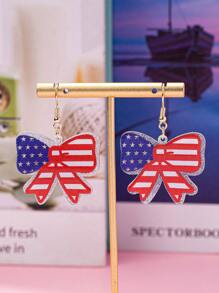 1 Pair Patriotic Bow & National Flag Design Earrings, Suitable For Holiday Wearing, Gift