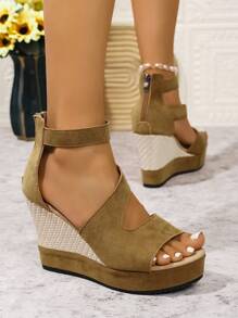 European & American Style Elegant Patchwork Platform High Heel Sandals, Fashionable Peep-Toe Wedge Heel Summer Dress Shoes For Women