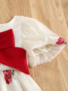 Humor Bear Vestido de tul de princesa con gran lazo y bordado floral para niña, estilo de moda, para el verano