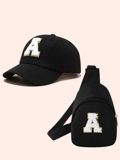 2pcs/Set Kids Boys' Solid Color 26 Letter Baseball Cap & Truck Hat With Mini Backpack Set, Girls' 2pcs Set Lightweight Portable Coin Purse, Suitable For Daily Outdoor Sun Protection