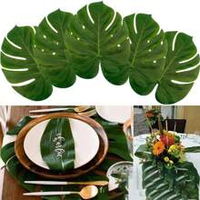 5pcs/10pcs Tropical Palm Leaves, Artificial Hawaiian Luoo Jungle Decoration, Autumn Plastic Simulation Plants, Home Living Room Desktop Decoration, Suitable For Weddings, Engagements, Halloween, Christmas, St. Patrick's Day, Father's Day - Container Not Included