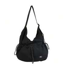 Korean Minimalist Chic, Large Capacity Multi-Functional Nylon Tote Crossbody Bag - Black - View 3