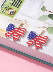 1 Pair Patriotic Bow & National Flag Design Earrings, Suitable For Holiday Wearing, Gift