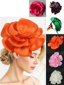 1pc Exaggerated Large Rose Flower Headpiece Fascinator Hat Women Wedding, Tea Party Hair Accessories, Kentucky Derby Bridal Hair Accessories, Luxury Headpieces Yellow Headband Halloween Rave Hair Accessories, Gifts