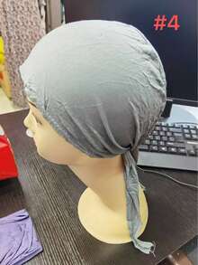 Black Headband Cap, Women Black Headband Cap, Simple Solid Color Functional Headband Cap, Casual Home Accessories Hair Sleep Cap - Black - View 5