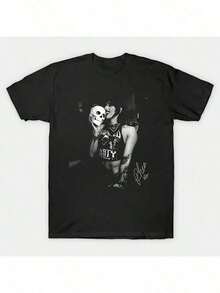 Camiseta con estampado de calavera de Rhea Ripley, 1 pieza, 100% algodón, camiseta casual de temporada para hombre, cuello redondo, camiseta de manga corta de algodón puro, para deportes al aire libre, ¡regalo de vacaciones! Camisetas estampadas de moda Camiseta de cuello redondo de una sola cara de manga corta - Negro - Ver 1