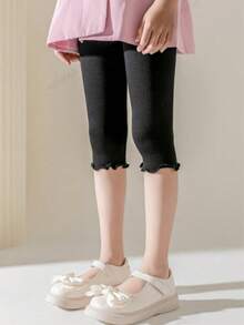 3 قطع/مجموعة سراويل داخلية بتنجيد كشكش للبنات باللون الأسود، سراويل داخلية مقاس 3/4 من الموديال الرقيقة للصيف، بنطلونات أطفال فائقة الرقة مضادة للبعوض