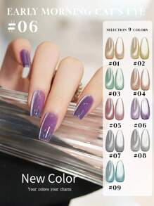 6PCS 2025 New Fruit Sea Water Blue-Green Fine Magnetic Powder Cat Eye Gel Nail Polish 12ml, Spring And Summer Ice Transparent Magnetic Nail Art Set, Includes Base Coat And Top Coat, Requires UV Lamp, Holographic Transparent Colors For Work/Commute/Dating, Hot-Selling 6-Color Set, Salon-Grade 28-Day Durability, Internet Celebrity Nail Design.