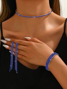 3 件女士首饰套装：流苏项链、耳环和手链，适合日常、宴会、音乐节、毕业摄影和新娘配饰 - 星星 - 查看 7