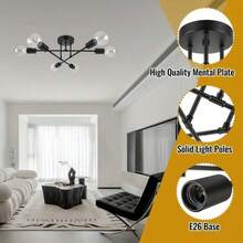 Lámpara de Techo Moderna Simple (Ajustable 6 Luces) Colgante Vintage LED Interior Iluminación de Salón, Dormitorio, Comedor Color Dorado - Negro - Ver 6