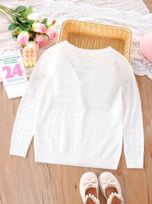 Cardigã Feminino Aberto na Frente, Casual, Senhora, Decote em V, Top Branco Vazado, Blusas de Malha de Manga Longa para Meninas Maiores, Novo Modelo de Verão Leve e com Proteção Solar, Casaco Solto de Cor Sólida para Primavera e Outono