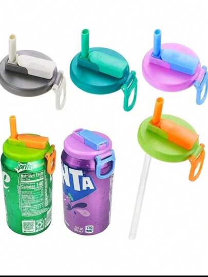 4pcs Color Soda Can Lids With Straw,Silicone Straws Soda ​Can Covers,Straw Soda Can Lid, Reusable For Can Covers For Soda, Beverage, Juice,Seltzer