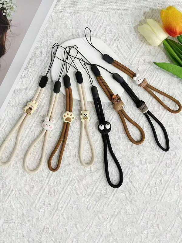 1 curea reglabilă cu pandantive drăguțe cu labă de pisică și iepure, potrivită pentru telefon mobil, cheie, căști, cameră foto, decorare geantă