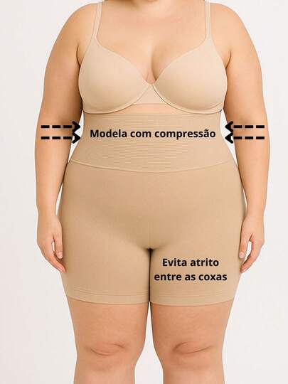 Short Cinta Modeladora Segura Barriga Plus Size Nude Bermuda Anágua Modelador Afina Cintura Alta Compressão