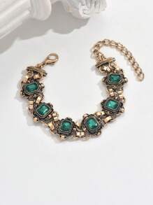 1 pieza Brazalete de piedra verde vintage para mujer, joyería de declaración de estilo bohemio