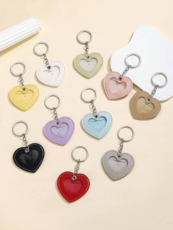 New Bestselling Handmade DIY PU Leather Minimalist Anti-Lost Luggage Tag, Heart-Shaped Card Holder Keychain, Creative Gift For Couple, Friend, Gift For Girlfriend, Holiday Gift, Phone, Car Accessories Keychain (Can Hold ID Card, Photo) Bag Charm Backpack For School