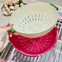 Cesta práctica de plástico de doble capa para verduras y frutas con rotación, colador multicolor para lavado, almacenamiento de cocina