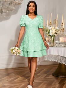 Vestido mini verde menta elegante con decoración de jacquard para mujer, atuendo para citas, fiestas, vestido de boda, vestido de dama de honor, vestido de graduación, invitado de boda, regreso a la escuela