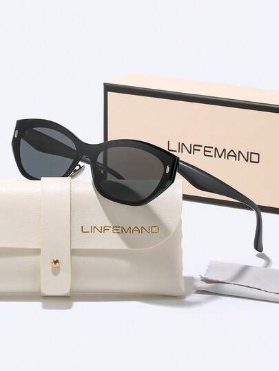 LINFEMAND Classic Cat Eye Frame Plastic Glasses, Fashionable Nylon Lens High-End Occasion Accessory, Women Gift