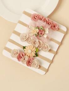 Set de 5 scrunchies con flores de rosa dulces para bebé, elásticos suaves sin carga, diseño de pétalos delicados, adorables para uso diario - Multicolor - Ver 9