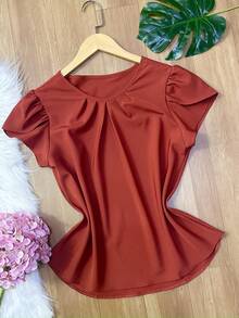 Short Sleeve Women's Fashion Crepe Blouse
