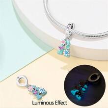 1 pièce Pendentif en argent sterling 925 avec pierre scintillante lumineuse et colorée en forme de papillon, fleur, oiseau, libellule, luciole brillant dans le noir. Convient pour la fabrication de bracelet et bijou pour femme.