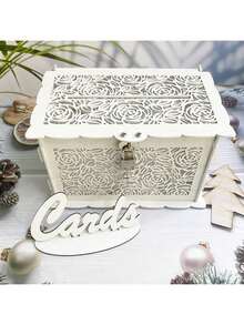 1pc Wedding Money Box Stand With Logo, Large Minimalist Wooden DIY Envelope & Card Holder With Lock Slot, Suitable For Reception Anniversary Graduation Birthday Party - White - View 2