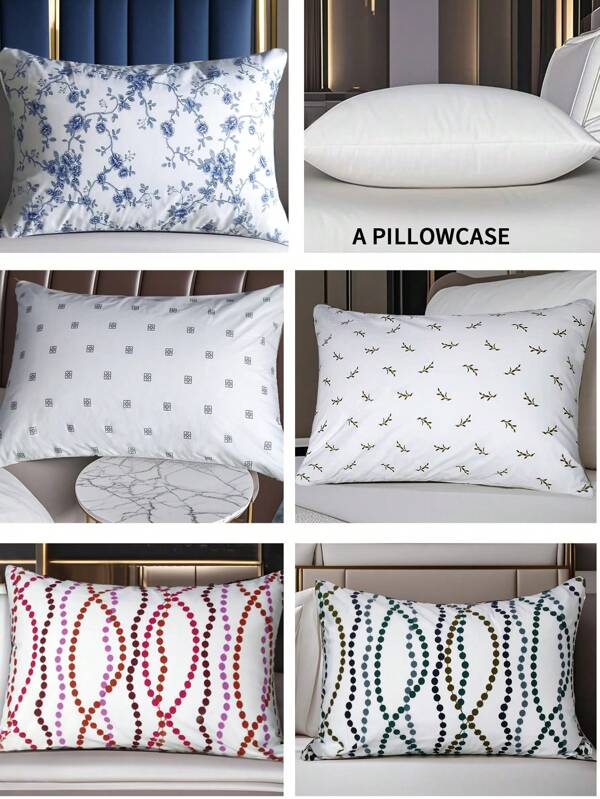 duoxia 1pc White Plain Floral Pattern Zippered Pillowcase, Hidden Zipper, Washable Cushion Cover For Home & Hotel Use