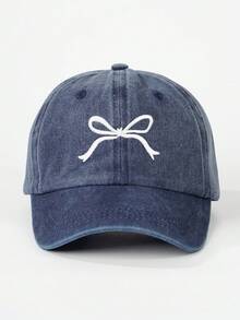 1pc Embroidered Bow Washed Baseball Cap, Breathable Adjustable Outdoor Golf Sun Hat For Women, Fashion Curved Brim Sun Hat For Men, Suitable For All Seasons, Couples Y2K Style