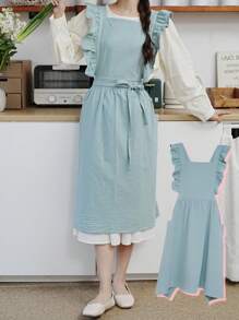 1 Pieza Delantal, Estilo Vintage Talla Grande para Mujer con Volantes, 2 Bolsillos, Ajustable con Cordones Plisados y Encaje, Adecuado para Limpieza del Hogar/Cocina/Actividades al Aire Libre/Restaurante, Cafetería, Floristería, Estudio de Arte, Salón de Belleza y Otros Lugares de Trabajo