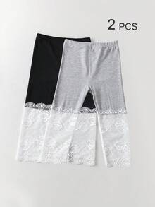 Conjunto de 4/3/2/1 Peças Leggings Capri com Renda para Meninas, Cor Sólida/Contraste, Leve, Meia-Calça Casual 3/4, Fofo & Moderno, Estilo Princesa, Adequado para Uso Diário, Meia-Calça Macia & Confortável, Adequado para Estudantes Combinarem com Tops, Saias, Temporada de Volta às Aulas - Multicolorido - Visão 93