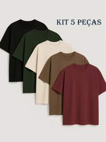 Kit Of 5 Men's Oversized T-Shirts, Plain, Cotton Fabric, High Neck, Many Colors