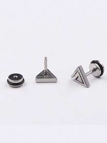 1pc Minimalist Geometric Triangle Cut Stainless Steel Stud Earrings, Body Piercing Jewelry Accessory - Solid Color - View 3