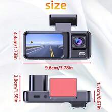 1080P Triple Camera Car Dash Cam – Front/Rear/Inside Recording, With Infrared Night Vision, Loop Recording, Wide-Angle DVR, 2.0-Inch IPS Screen, Dashboard Video Recorder,150mAh Lithium Battery