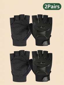 2 双儿童运动防护半指手套，半指骑行手套防滑露指自行车骑行手套防震运动训练手套，适合男孩和女孩 - 2pairs - 查看 10