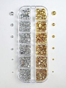 12 Grid/Box Mixed Gold And Silver Semi-Circular Pearl Flat Bottom Pearl,Nail Accessories,DIY Nail Accessories,Nail Art,For Boys And Girls,Punk Style