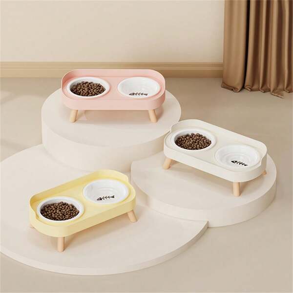 New Cat/Dog Elevated Double Bowls, Integrated Food And Water Bowls On High Stand, Available In Plastic/Stainless Steel/Ceramic, Multiple Colors To Choose For Your Beloved Pets