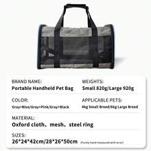 Foldable Steel Frame Pet Carrier Bag, Gray Striped Design, Suitable For Pet Travel - Blue - View 2