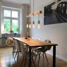 ZMH Vintage Pendant Light Wooden Dining Table Lamp Retro Hanging Light With 80CM Wooden Beams 4 X E27 Max. 25 Watts Hanging Lamp Industrial Pendant Lamp For Dining Room Kitchen Living Room Bar Restaurant - 4頭 - 查看 2
