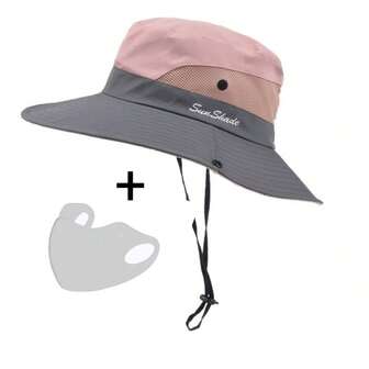 1pcsLadies' Two-Color Sun Hat With Ponytail Holes - Breathable Mesh, Wide Brim Suitable For Beach And Fishing, Perfect Choice For Spring, Summer And Autumn