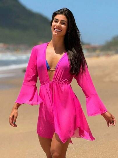 Saida de praia kimono soltinha curta verão praia piscina de amarrar