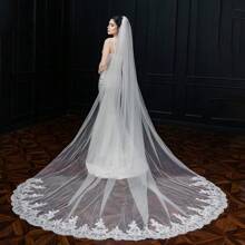 1 Peça Véu de Catedral Nupcial de Luxo com Renda, Cauda Longa de 3m, Acessório de Cabelo para Casamento