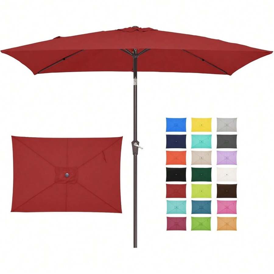 6.5x10 Ft Rectangular Patio Umbrellas Outdoor Market Umbrella With Push Button Tilt And Crank, Rectangle Table Umbrella 6 Sturdy Ribs UV Protection For Pool Garden Backyard Deck, Red - 紅色 - 查看 1