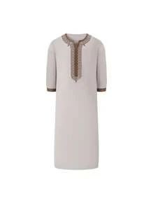 Neu in islamischer, weiter arabischer Herren Robe mit Stickerei, traditionelle marokkanische Männer Gandoura Gebets- und Freizeitkleidung