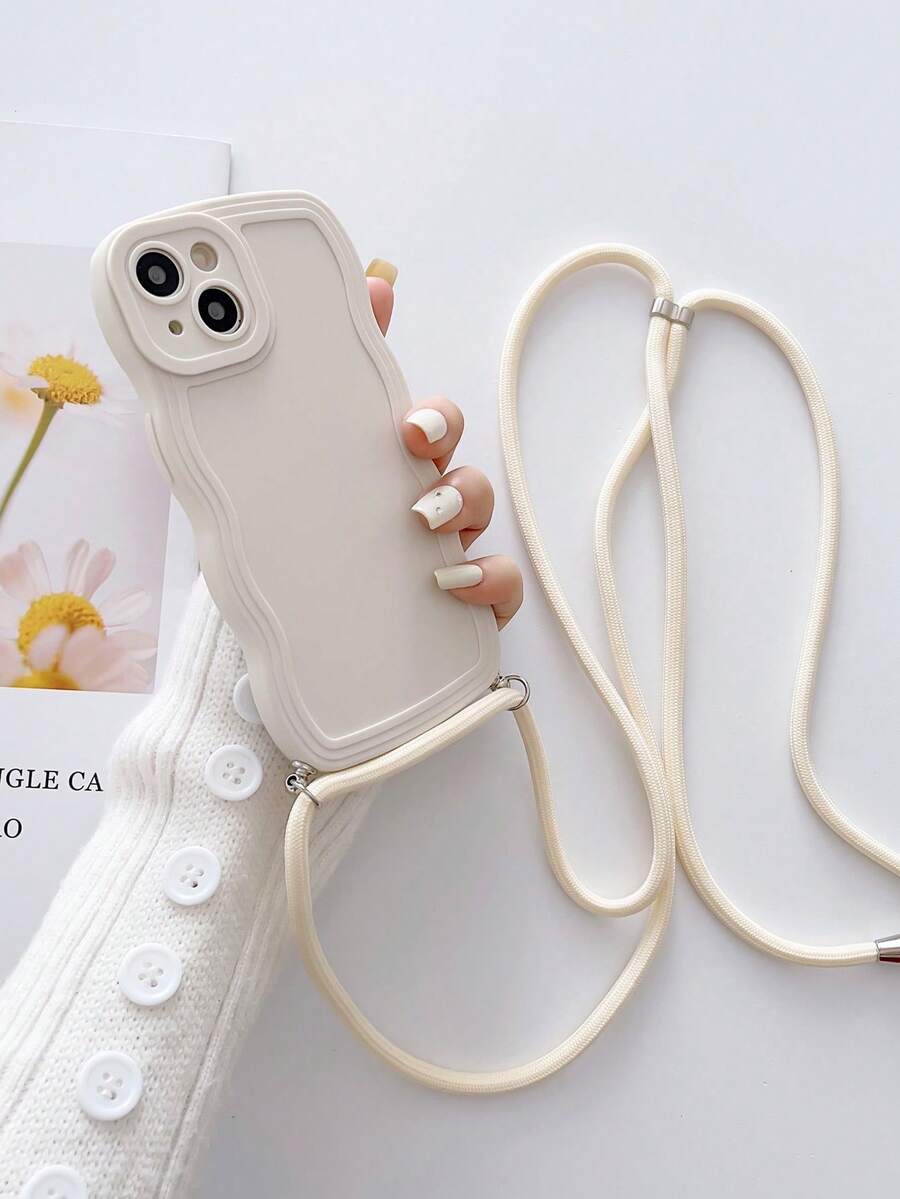 1个白色波浪边软TPU斜挎手机壳 + 1条尼龙伸缩挂绳，兼容 17/17 Air/17 Pro/17 Pro Max/16/16 Pro/16 Plus/16 Pro Max/15/14/13/12/11，软TPU防震全包手机保护壳 - 米色 - 查看 1
