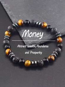 1 Stück Herren Schutzarmband - Labradorit & Schwarze Vulkanstein Perlen Armband für Frauen Männer, spiritueller Schutz und energetisches Gleichgewicht Schmuck
