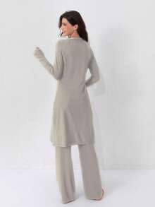 VFJ 女款泳衣兩件套，全覆蓋防曬泳裝，伊斯蘭式布基尼泳衣，長款海灘度假夏季套裝 - 灰色 - 查看 7